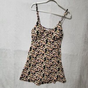 No Boundaries Y2K Babydoll Floral Mini‎ Dress Spaghetti Strap Recycled Black L
